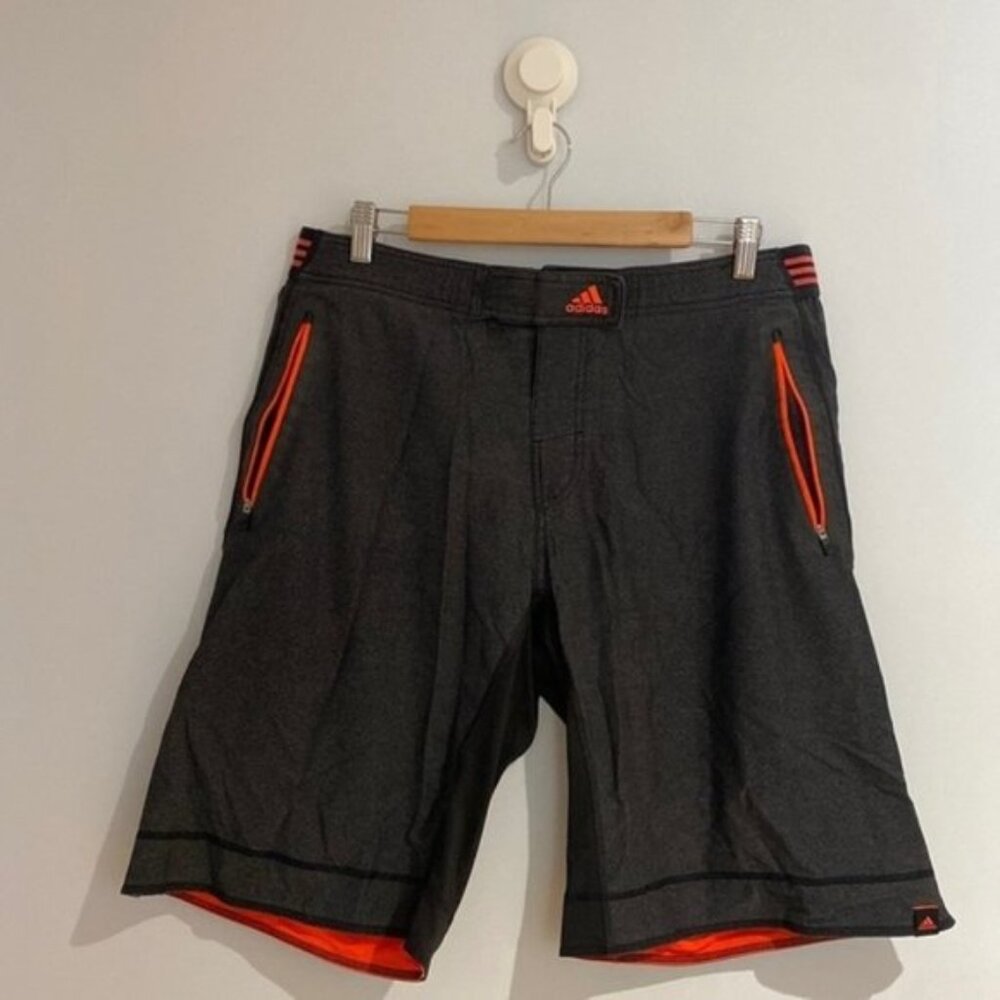 Adidas Men Gray Orange Athletic Velcro Closure Shorts Size Large